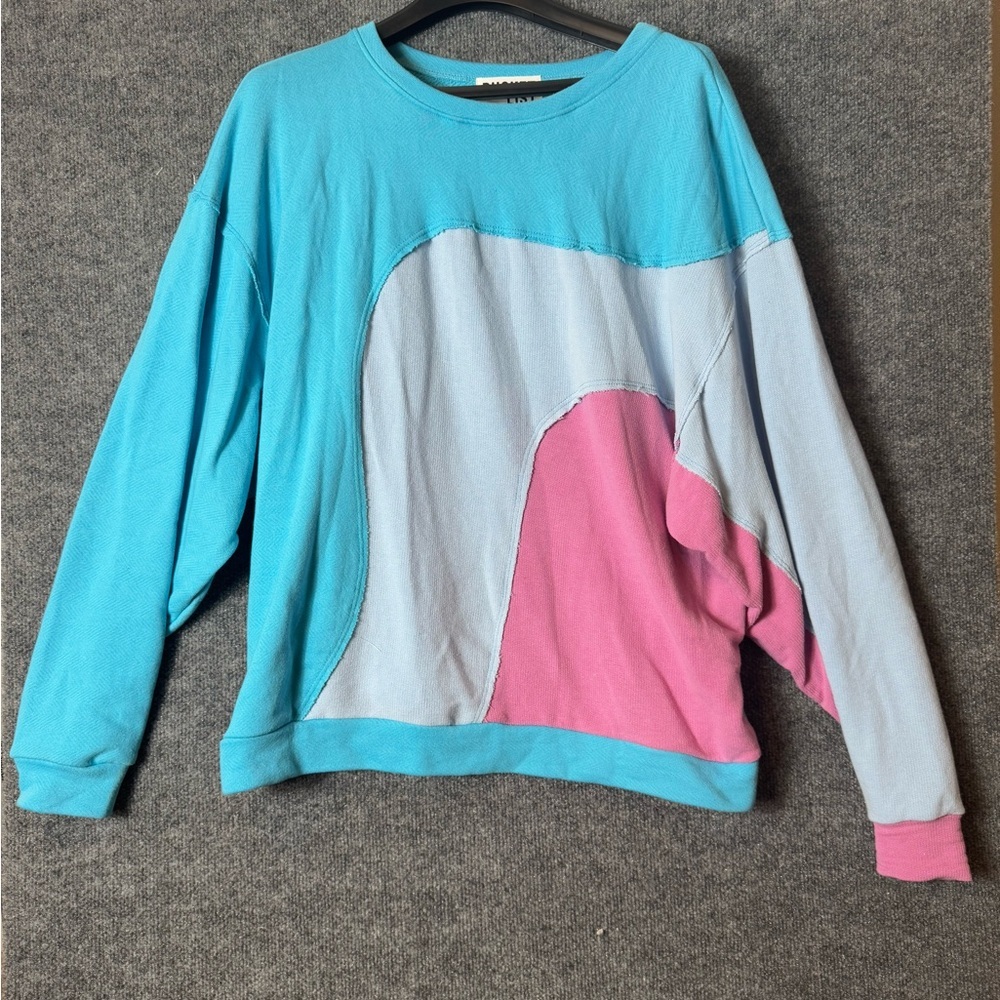 BUCKETLIST Colorblock Crewneck Top (Blue, Pink, and Aqua) - Size Large (L)